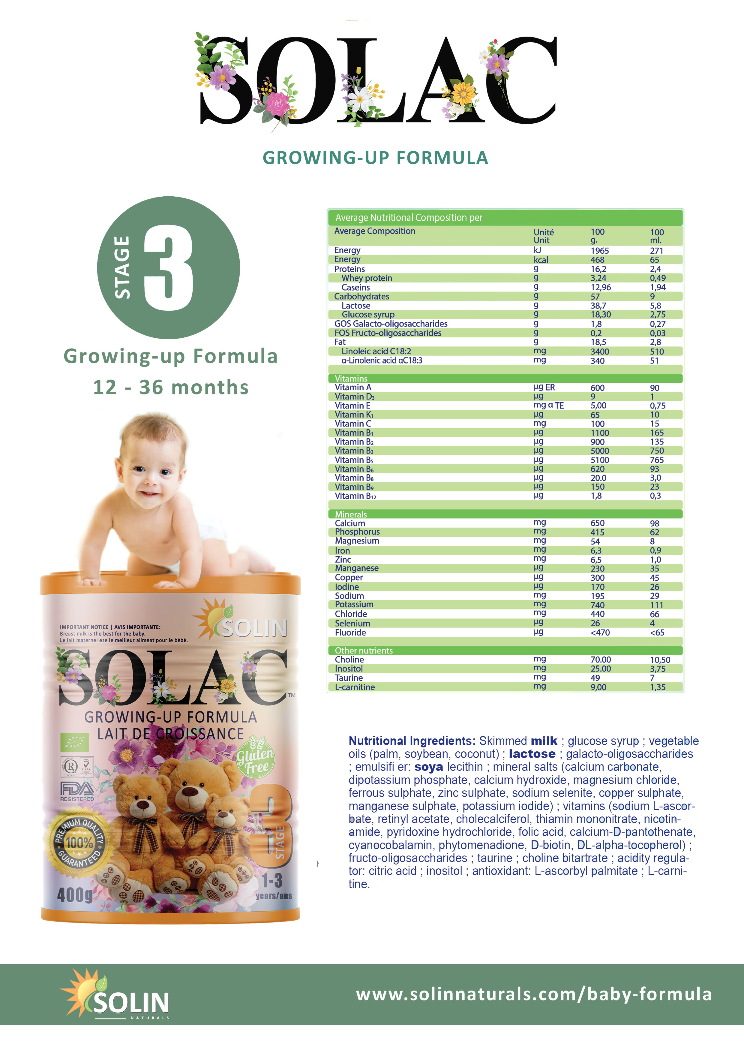 SOLAC INFANT FORMULA - STAGE 3 (12-36 months) x 24